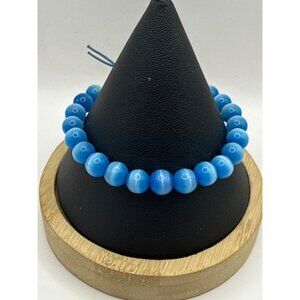 Blue Cat’s Eye Beaded Adjustable Bracelet Ethereal Ocean Fiber Optic Y2K Aesthet